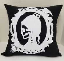 Load image into Gallery viewer, Skull Pillow White Glitter Calavera Bride on Black