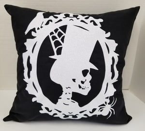 Skull Pillow White Glitter Calavera Groom on Black