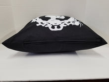 Load image into Gallery viewer, Skull Pillow White Glitter Calavera Groom on Black