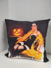 Load image into Gallery viewer, Halloween Jack O&#39; Lantern Pinup Throw Pillow